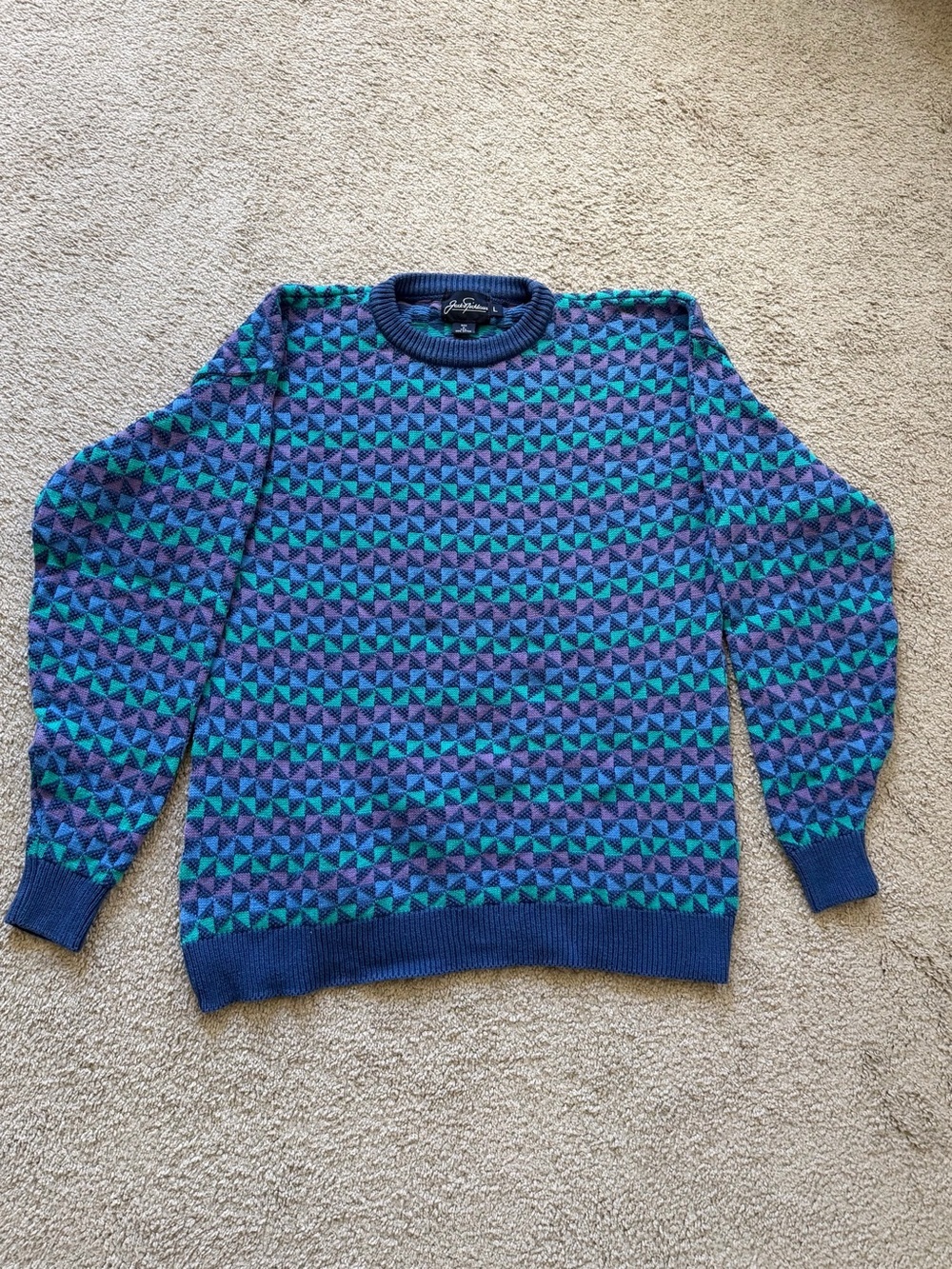 VTG ~ 1980s ~ Jack Nicklaus ~ Geometric Knit Sweater ~ Cotton ~ Golf ~ Size L